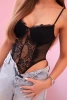 Damen-Bodysuit-Bluse aus Spitze mit Trägern schwarz