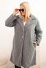 Dámský kabát Plus Size s vlnou a velkým límcem šedý