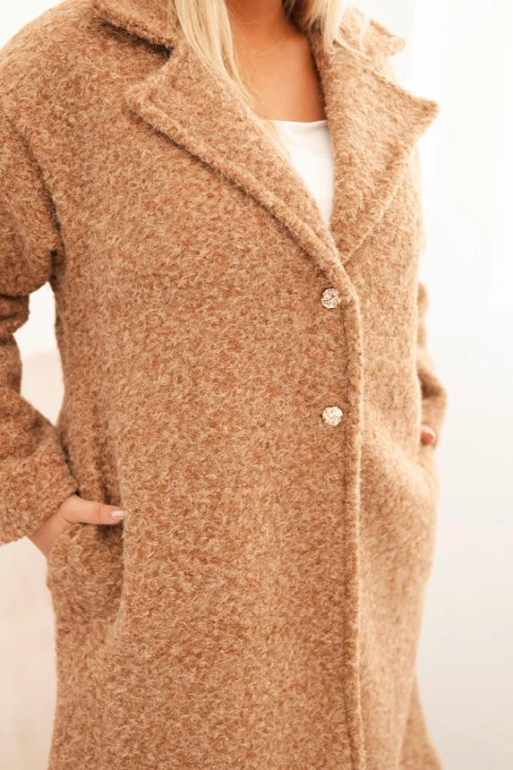 Moteriškas paltas Plus Size su vilna ir dideliu apykakle camelinis