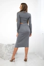 Geripptes Set Bluse + Rock grau