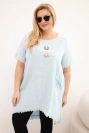 Plus-Size-Baumwollkleid für Damen mit längerem Rückenteil und Tasche blau