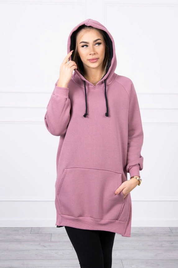 Kleid mit Kapuze zweifarbig dunkelrosa