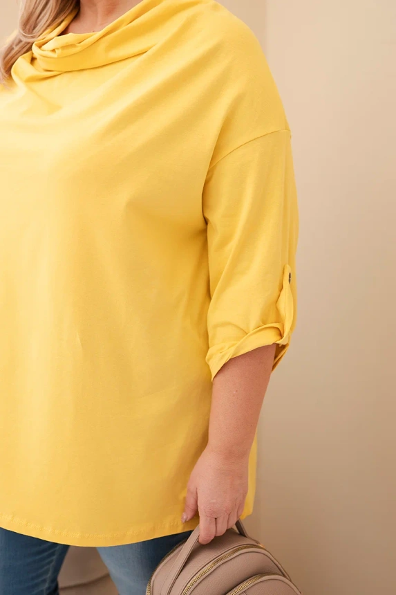 Dámská blůza Plus Size s bavlnou v volném střihu s vodním výstřihem žlutá
