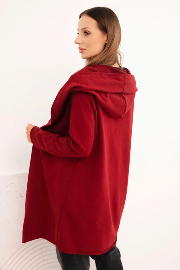Women's cotton hoodie with an elongated front burgundy