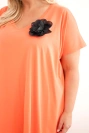 Moteriška Plus Size medvilninė suknelė su sage ir iškirpte koralinė