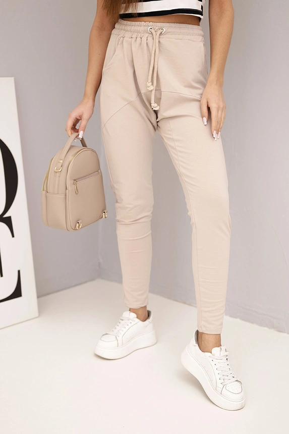 Damen Jogginghose mit elastischem Bund und Kordelzug beige