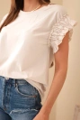 Women’s cotton blouse with ruched sleeves beige