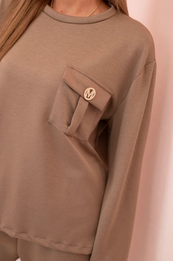 Damen Komplett, Butterbluse und Hose mit Gummizug, fango