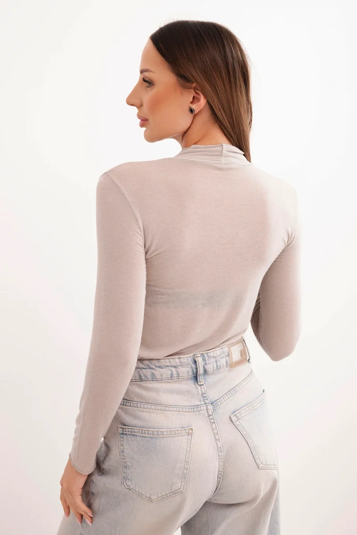 Women's cashmere blouse with a delicate turtleneck and long sleeves dark beige