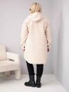Dámský kabát Plus Size s kapucí zapínaný na knoflíky béžový