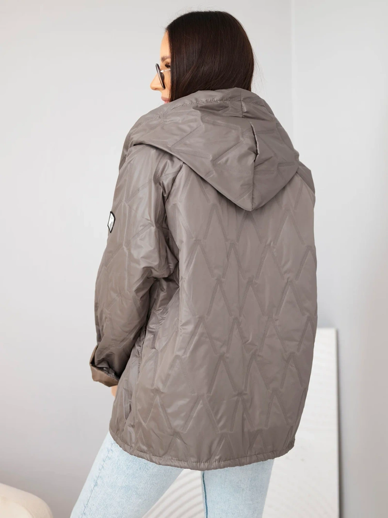 Quilted women's jacket with a hood cappuccino