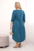Plus Size women's cotton dress with ruffles and rolled-up sleeves teal