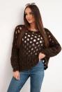 Women's openwork sweater with decorative stitch and wool blend brown