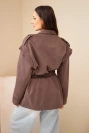 Women's suede viscose coat with belt and epaulettes brown