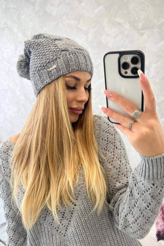 Čapica s fleece Justyna K253 tmavošedý