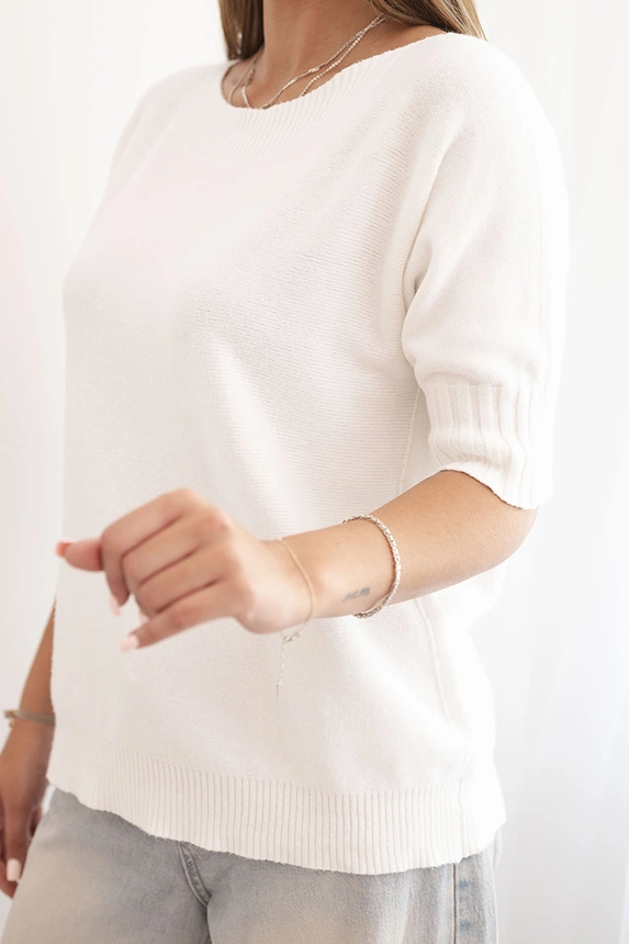 Women's short-sleeve viscose sweater ecru