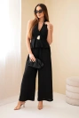 Women's viscose set with a tie-front top and wide-leg pants black
