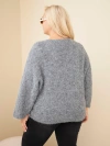 Women's Plus Size sweater with V-neck and wide sleeve gray
