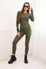 Women's set made of ribbed viscose with long sleeves and leggings khaki
