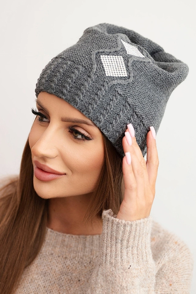 Women's winter wool hat with zirconia K453 graphite