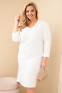 Damenkleid Plus Size mit V-Ausschnitt und Ärmel, weiß, masełkowa