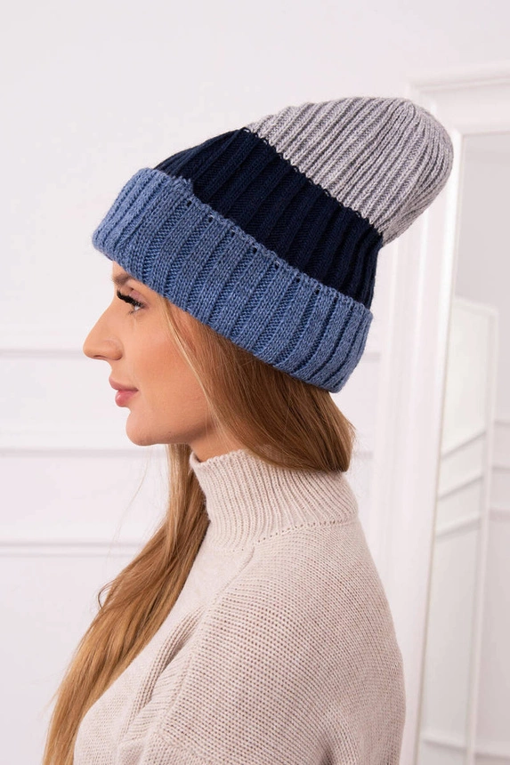 Fleecová čepice Bojana K265 denim+modrá+světle šedá