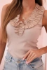 Women's sleeveless cotton blouse with ruffle beige