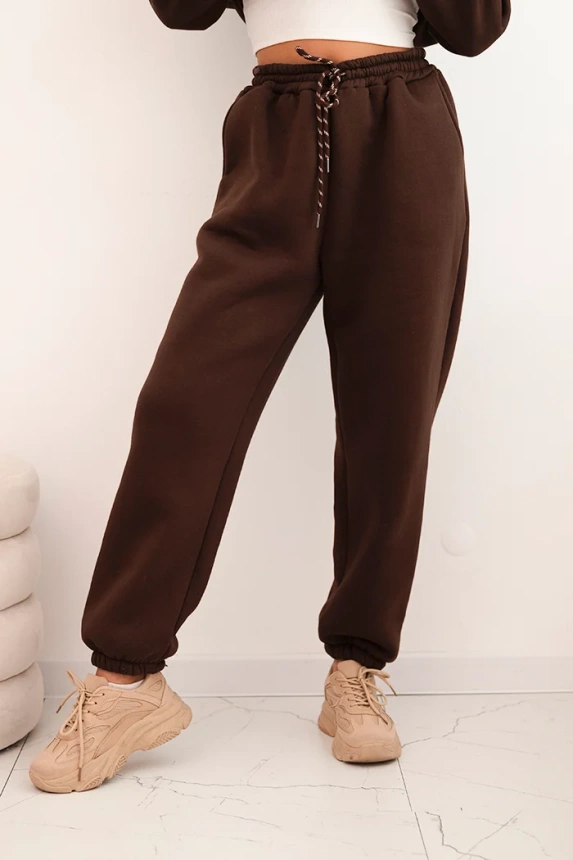Women's warm cotton tracksuit with a hood brown