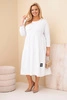 Women's Plus Size cotton dress with ruffles and rolled-up sleeves white