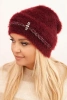 Women's winter fluffy hat with pearls and decorative weave burgundy