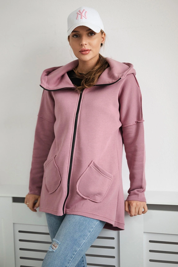 Isoliertes Sweatshirt mit längerem Rücken und Taschen dunkelrosa