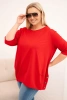 Plus Size women's cotton blouse with decorative buttons and rolled-up sleeves red