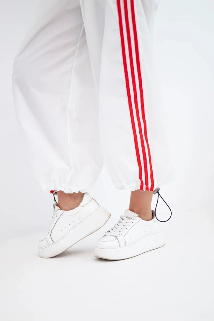 Women's cotton set with oversize trousers and contrasting stripes white