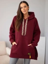 Damen-Oversize-Sweatshirt aus Baumwolle mit Kapuze und Tasche bordeaux