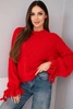 Women's sweater with mohair blend, thick knit and decorative sleeves red