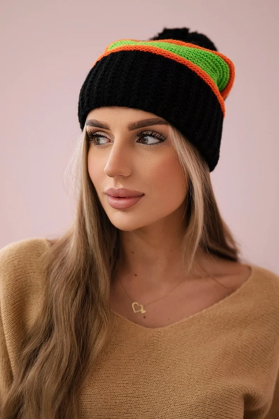 "Kinga" moteriška kepurė K297 black+orange+green neon