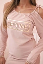 Women's cotton dress with off-the-shoulder design and OFFLINE print dark powder pink