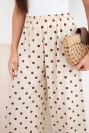 Women’s wide-leg polka dot summer trousers with elastic waistband beige