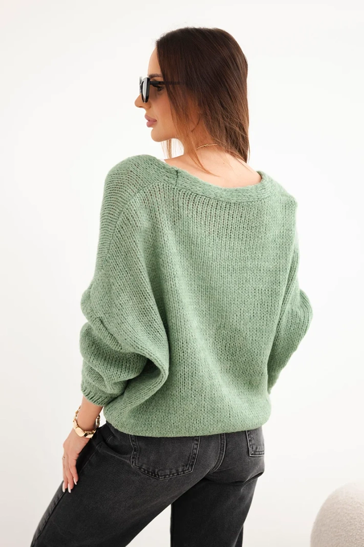 Women's V-neck cardigan with buttons dark mint