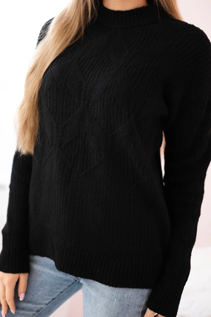 Über den Kopf gezogener Pullover mit modischem Gewebe schwarz