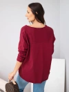 Women's oversized cotton blouse with a V-neck and extended back burgundy
