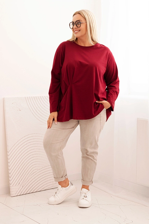 Dámská blůza Plus Size s bavlnou, kapsou a ohrnutým rukávem kiwi