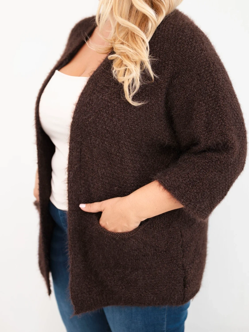 Women's Plus Size Sweater with pockets without fastening brown