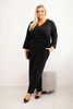 Dámský bavlněný overal Plus Size s vázáním v pase a 3/4 rukávem černý