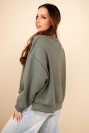 Women's loose-fitting sweatshirt with embroidery in butter color khaki