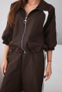 Women's cotton set with wide-leg pants and side stripes brown
