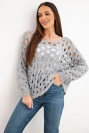 Dámsky dierkovaný sveter s ozdobným pletením a prímesou vlny sivý