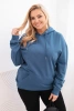 Women's Plus Size Loop Hoodie Cotton with Kangaroo Pocket Denim color