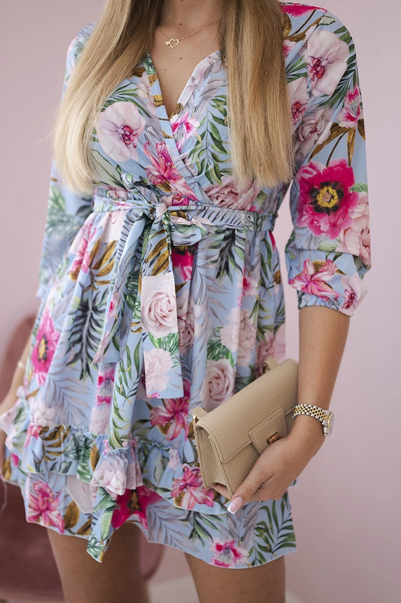 Floral dress tied at the waist azure