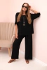 Damen-Set mit einer Bluse mit Halskette und einer weiten Hose schwarz